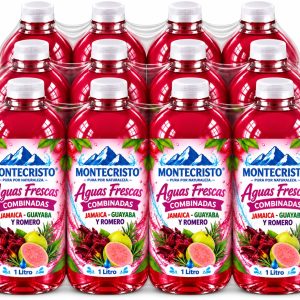 Paquete 12 piezas Aguas Frescas Combinadas Jamaica-Guayaba-Romero1 litro